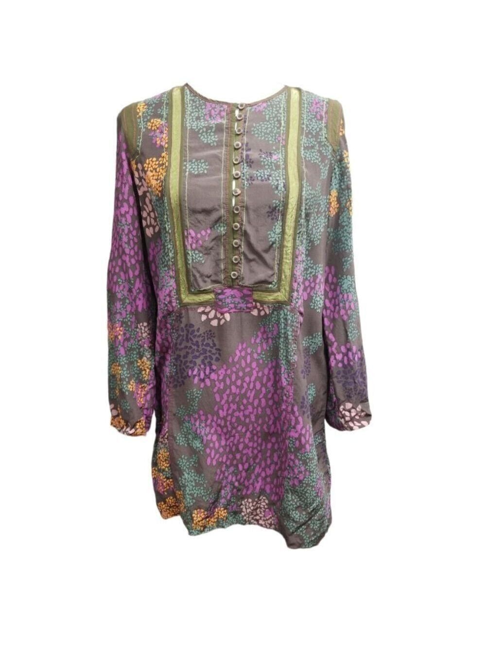 A Common Thread Multicolored Silk Blouse Tunic Size Medium